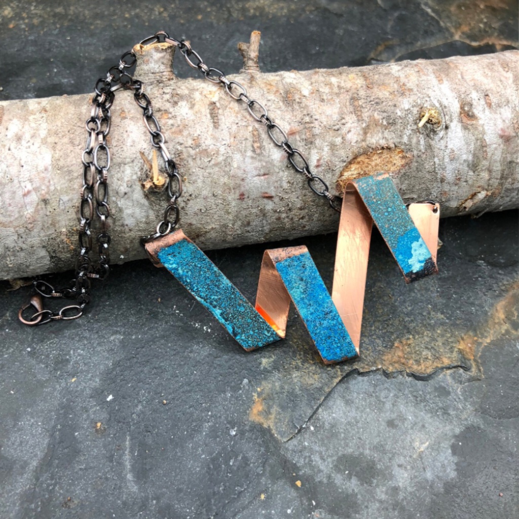 Beautiful Recycled Copper And Patina Necklace.